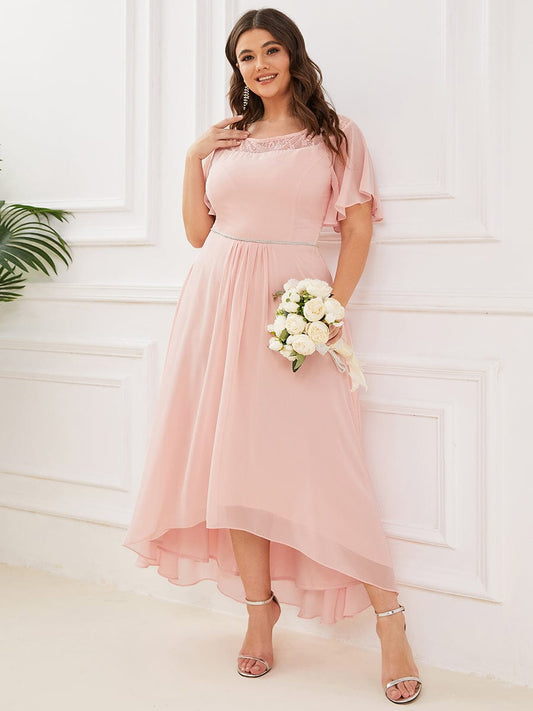 Custom Size Casual Boat Neck A-Line Midi Dress with Irregular Hem #color_Pink 