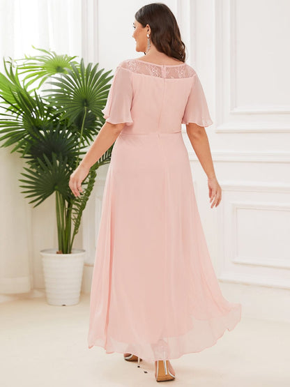 Women's Casual Boat Neck A-Line Midi Dress with Asymmetrical Hems #color_Pink 