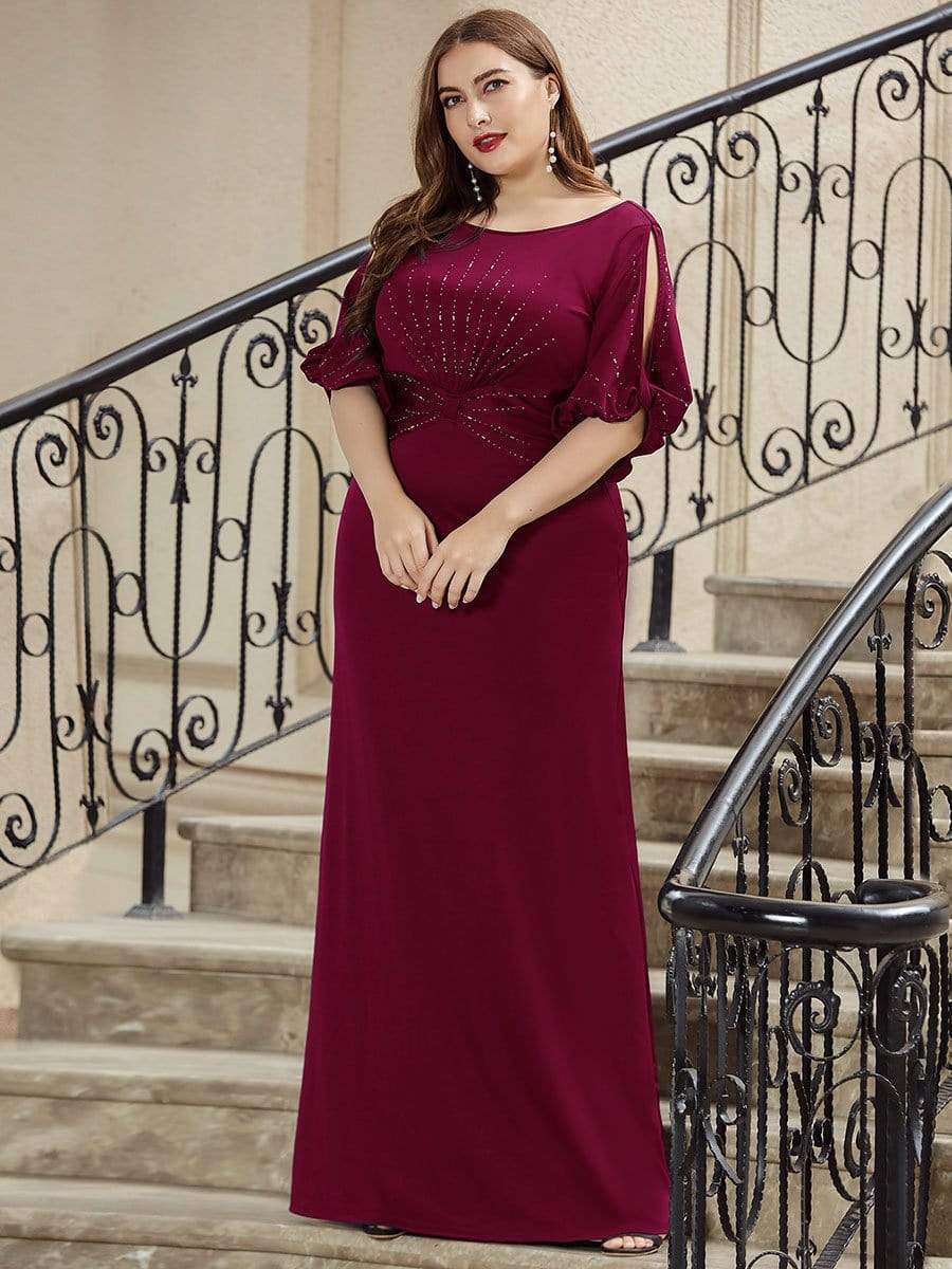 Simple Plus Size Bodycon Maxi Mermaid Formal Evening Dress #color_Burgundy 