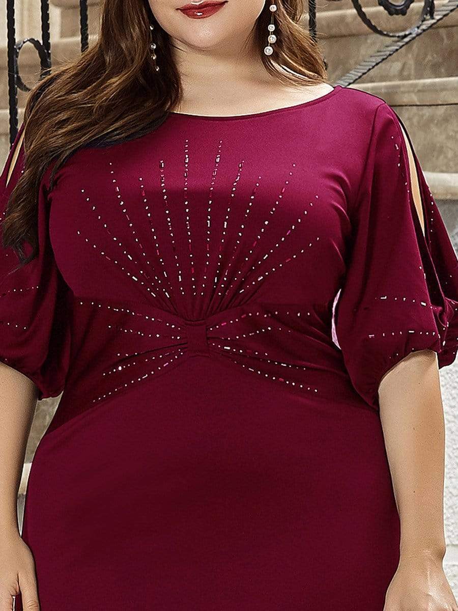 Simple Plus Size Bodycon Maxi Mermaid Formal Evening Dress #color_Burgundy 