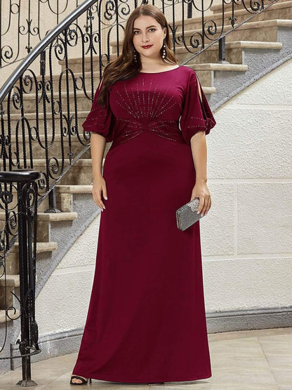 Simple Plus Size Bodycon Maxi Mermaid Formal Evening Dress #color_Burgundy 