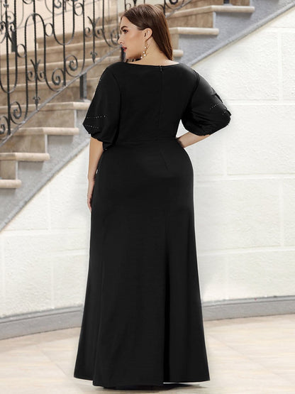 Simple Plus Size Bodycon Maxi Mermaid Formal Evening Dress #color_Black 