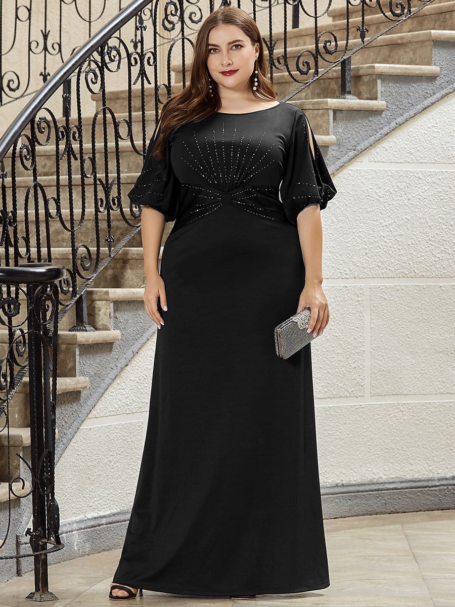 Simple Plus Size Bodycon Maxi Mermaid Formal Evening Dress #color_Black 