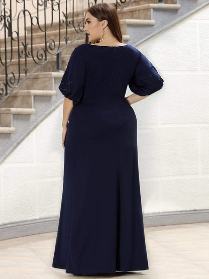 Simple Plus Size Bodycon Maxi Mermaid Formal Evening Dress #color_Navy Blue 