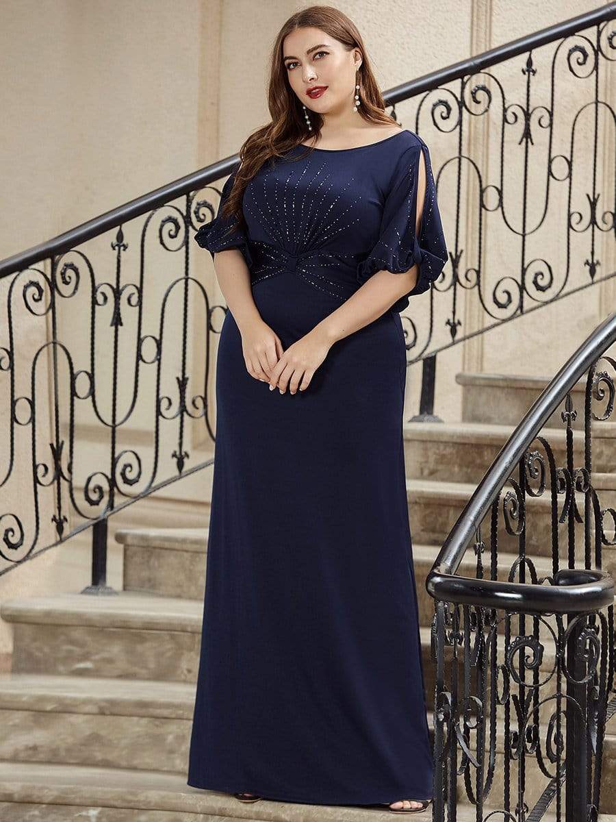 Simple Plus Size Bodycon Maxi Mermaid Formal Evening Dress #color_Navy Blue 