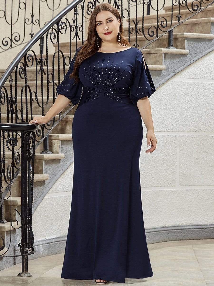 Custom Size Simple Bodycon Maxi Mermaid Formal Evening Dress #color_Navy Blue 