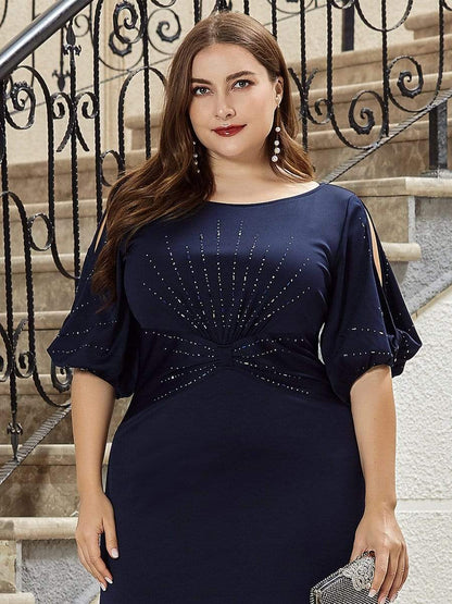 Simple Plus Size Bodycon Maxi Mermaid Formal Evening Dress #color_Navy Blue 