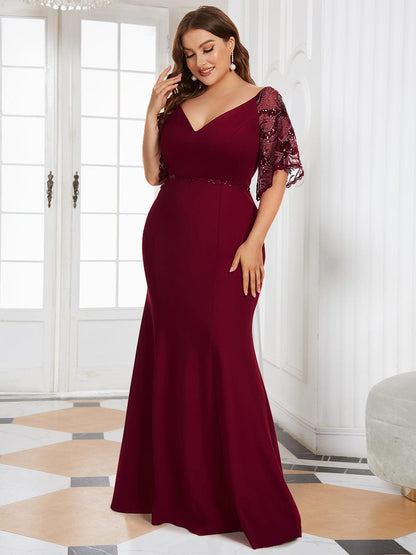 Custom Size V Neck Elegant Fishtail Evening Dress Long Formal Dresses #Color_Burgundy