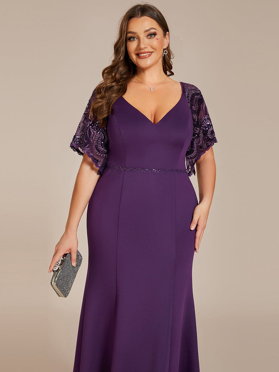 Custom Size V Neck Elegant Fishtail Evening Dress Long Formal Dresses #Color_Dark Purple