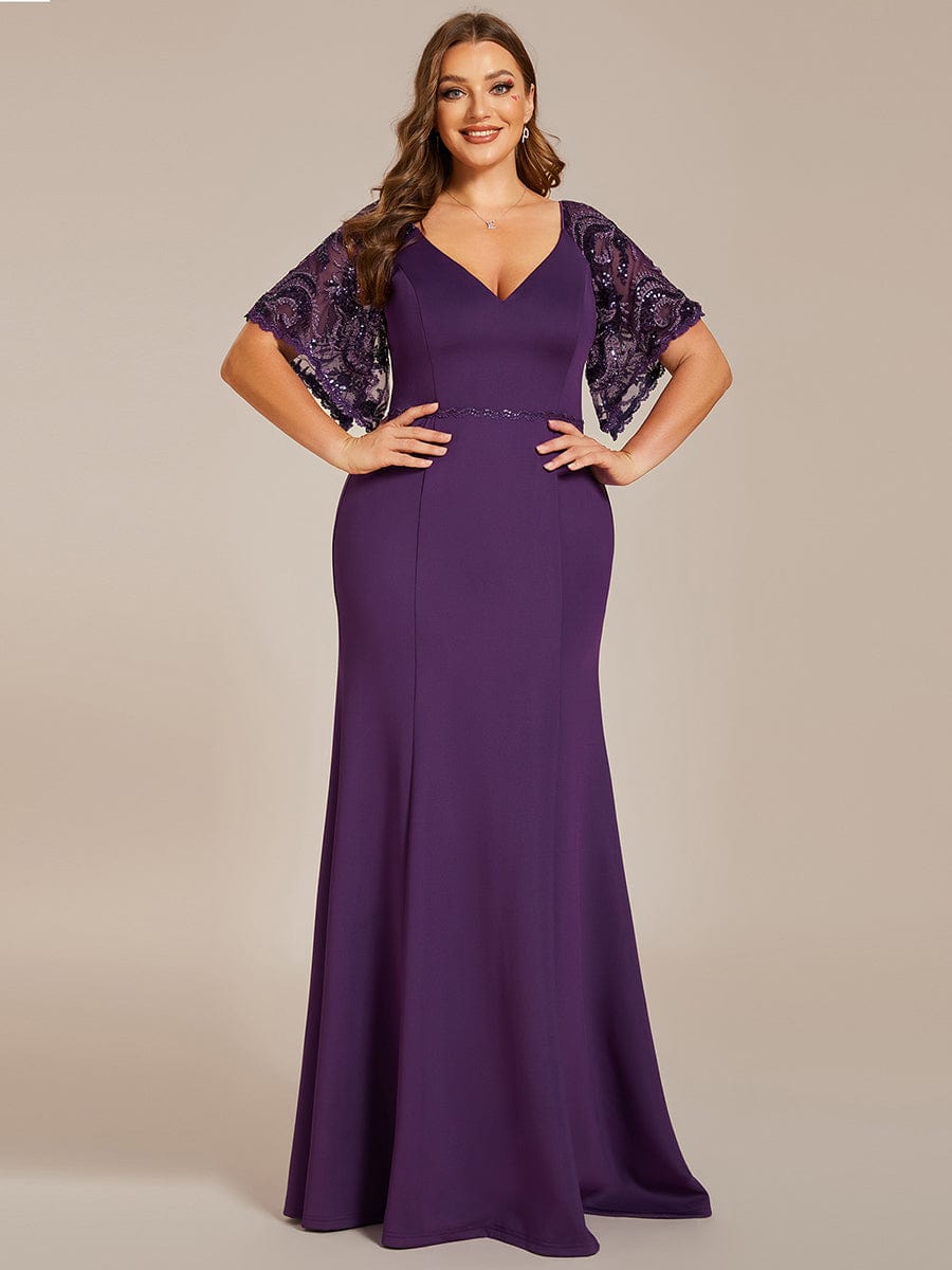 Custom Size V Neck Elegant Fishtail Evening Dress Long Formal Dresses #Color_Dark Purple