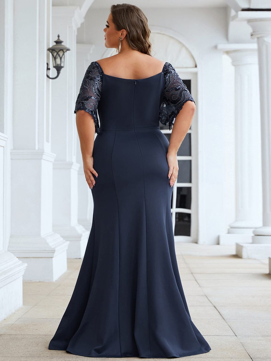 Custom Size V Neck Elegant Fishtail Evening Dress Long Formal Dresses #Color_Navy Blue