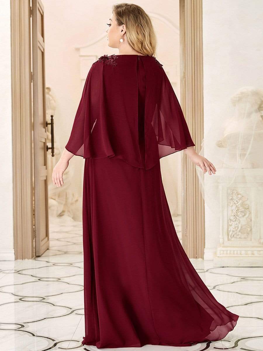 Custom Size Elegant V Neck Chiffon Evening Dresses with Flowy Sleeves #color_Burgundy