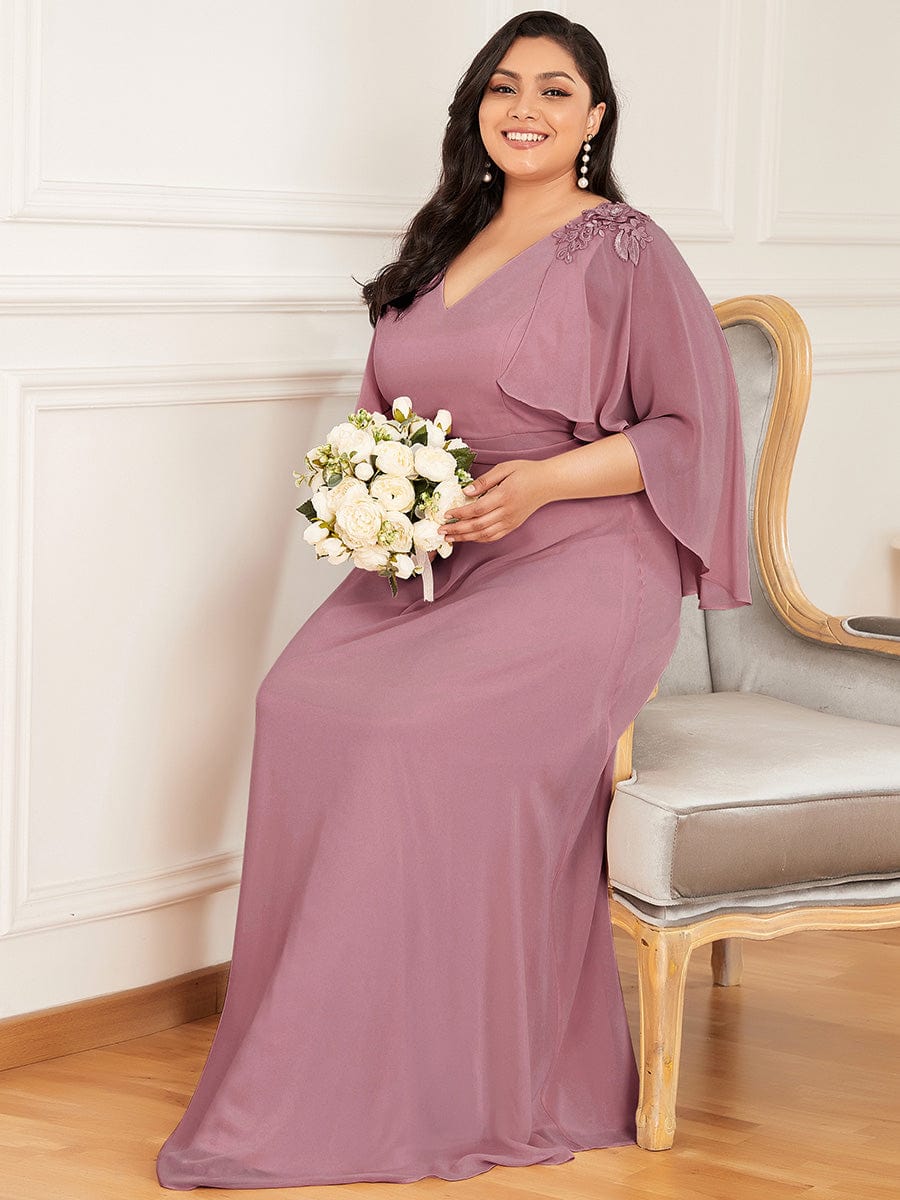 Custom Size Elegant V Neck Chiffon Evening Dresses with Flowy Sleeves #color_Purple Orchid