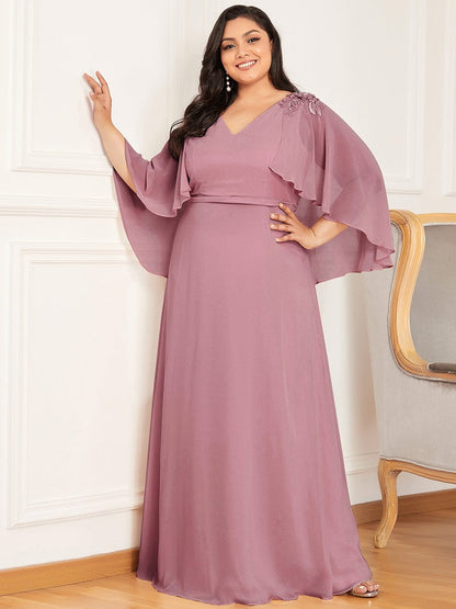 Custom Size Elegant V Neck Chiffon Evening Dresses with Flowy Sleeves #color_Purple Orchid