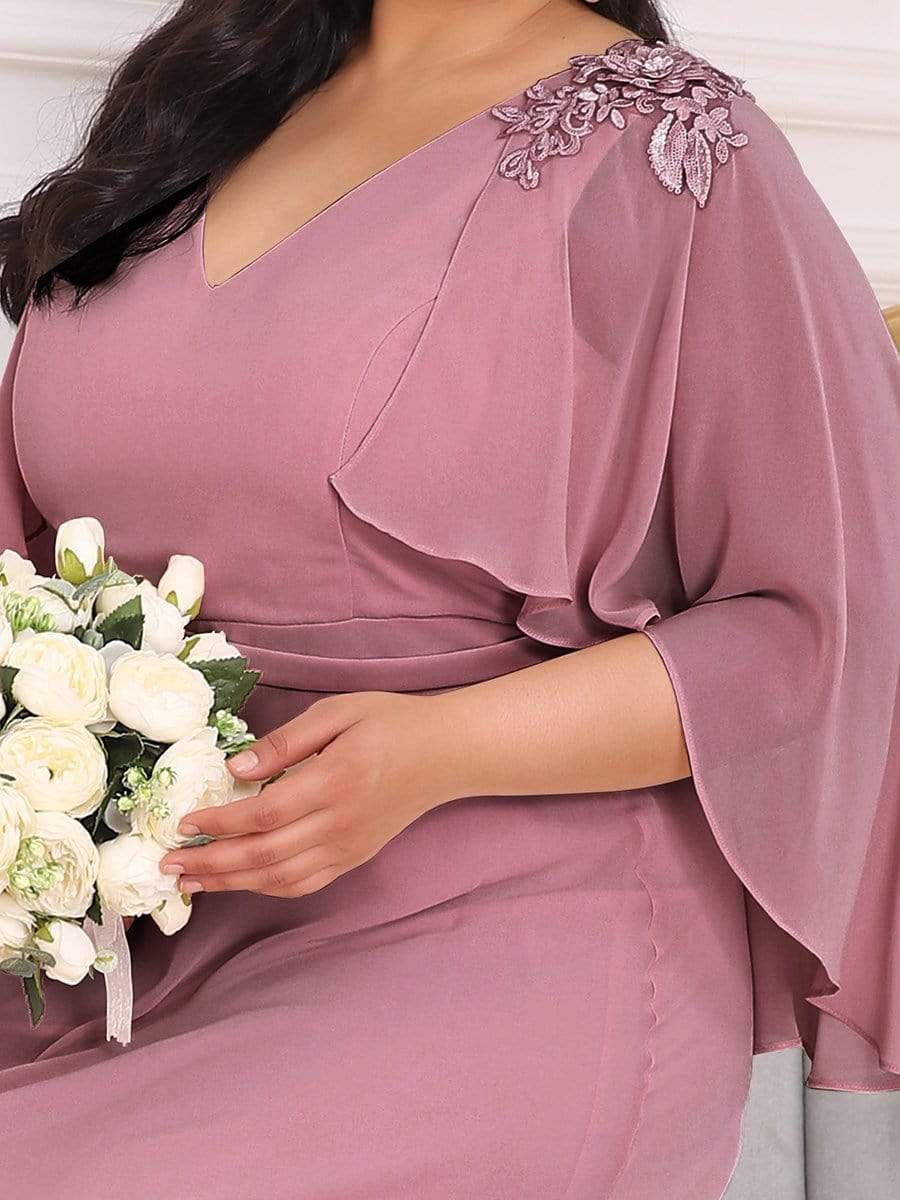 Custom Size Elegant V Neck Chiffon Evening Dresses with Flowy Sleeves #color_Purple Orchid