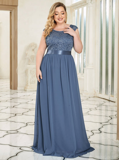 Custom Size Classic Round Neck V Back Lace Bodice Bridesmaid Dress #color_Dusty Navy