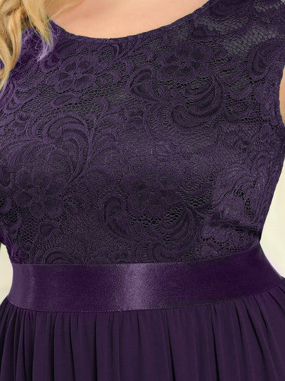 Custom Size Classic Round Neck V Back Lace Bodice Bridesmaid Dress #color_Dark Purple