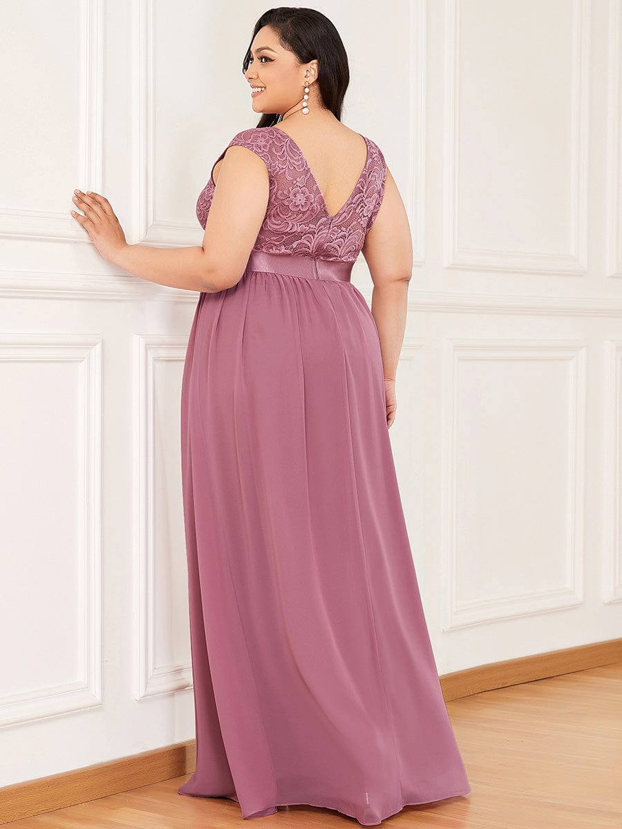 Custom Size Classic Round Neck V Back Lace Bodice Bridesmaid Dress #color_Purple Orchid