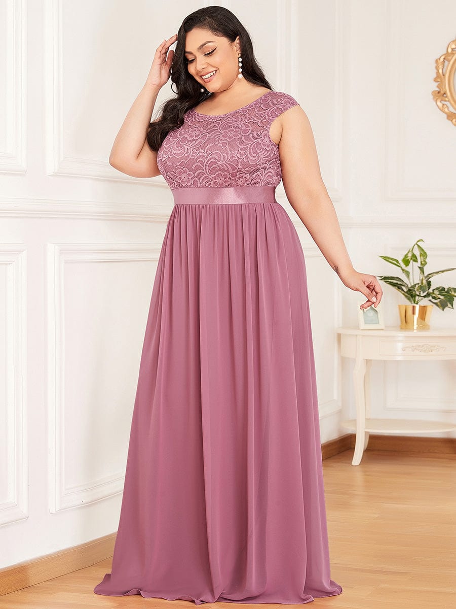 Custom Size Classic Round Neck V Back Lace Bodice Bridesmaid Dress #color_Purple Orchid