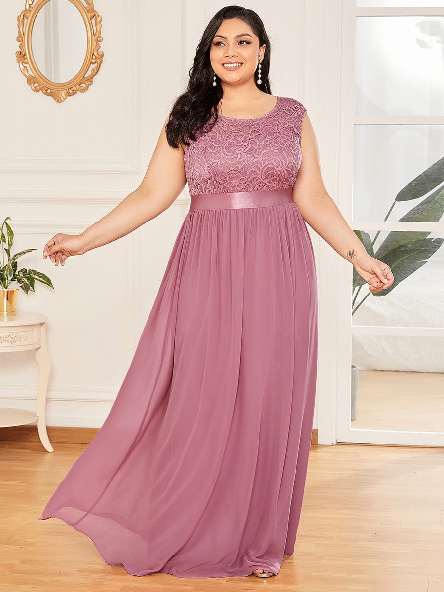 Custom Size Classic Round Neck V Back Lace Bodice Bridesmaid Dress #color_Purple Orchid