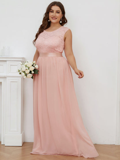 Custom Size Classic Round Neck V Back Lace Bodice Bridesmaid Dress #color_Pink