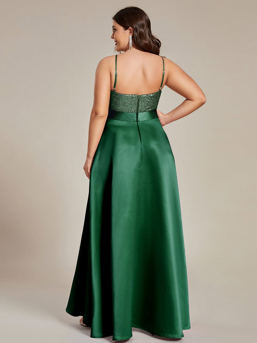 Custom Size Sparkly Bodice High Low Prom Dresses for Women #color_Dark Green