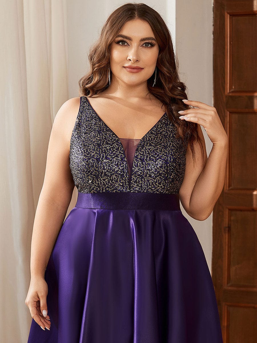 Custom Size Sparkly Bodice High Low Prom Dresses for Women #color_Dark Purple