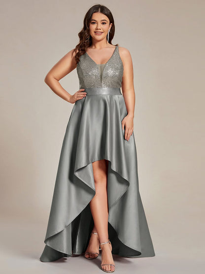 Custom Size Sparkly Bodice High Low Prom Dresses for Women #color_Grey