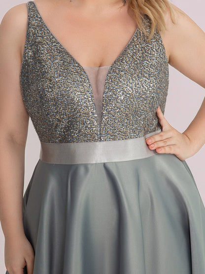 Custom Size Sparkly Bodice High Low Prom Dresses for Women #color_Grey