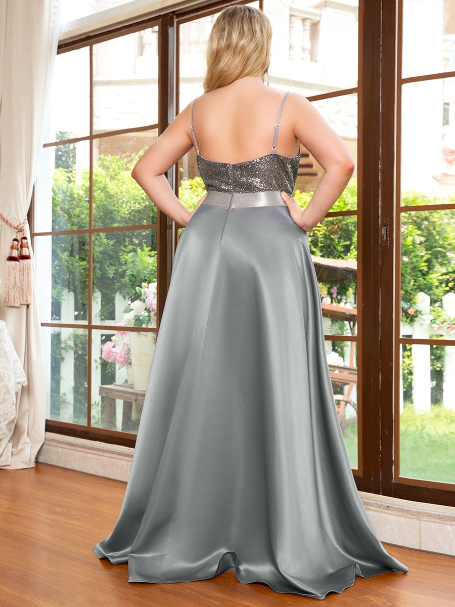 Custom Size Sparkly Bodice High Low Prom Dresses for Women #color_Grey