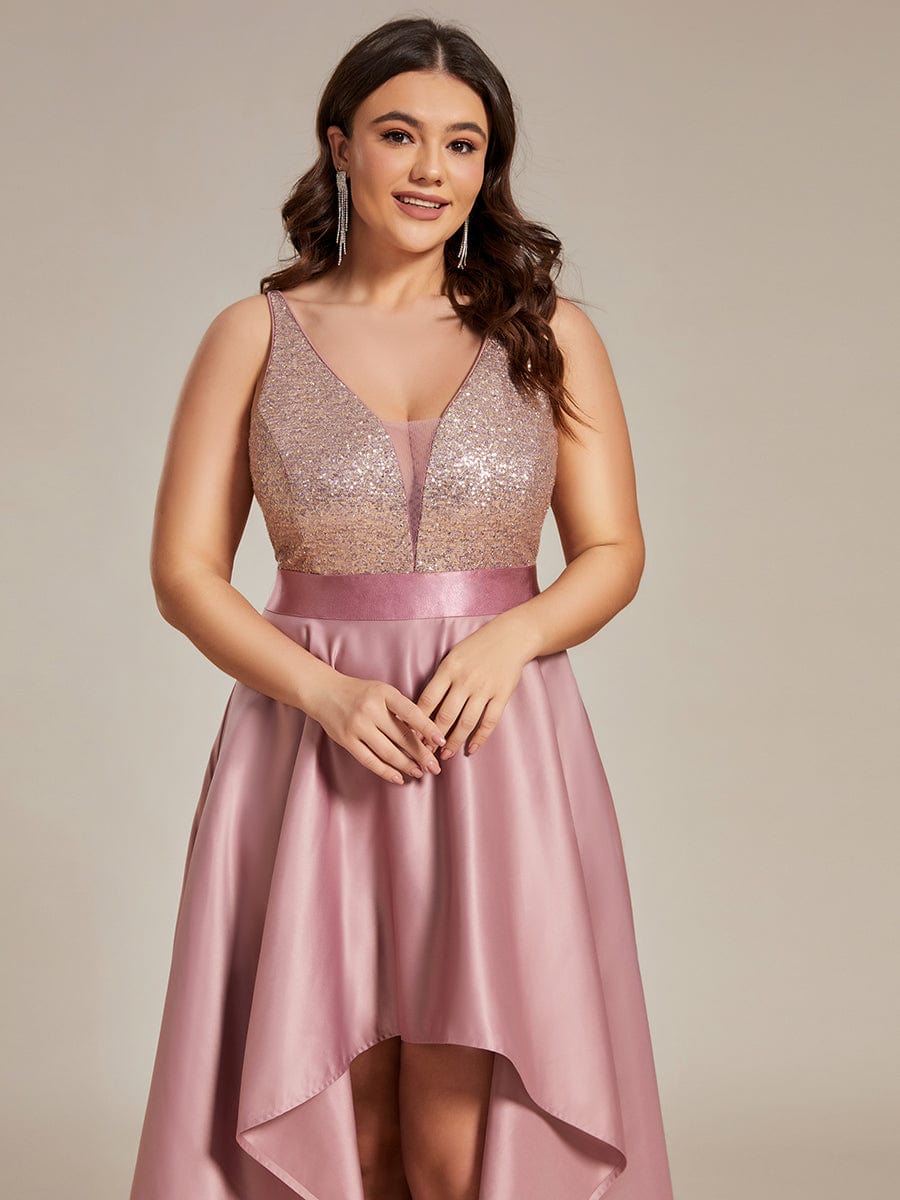 Custom Size Sparkly Bodice High Low Prom Dresses for Women #color_Purple Orchid