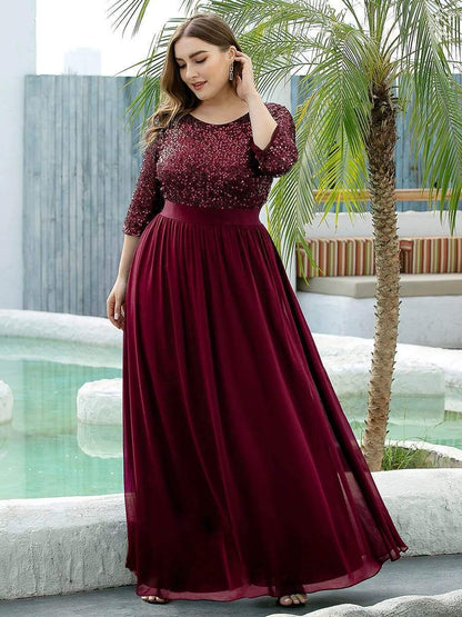 Custom Size Women's Long Tulle & Sequin Evening Dresses for Mother of the Bride #color_Burgundy 