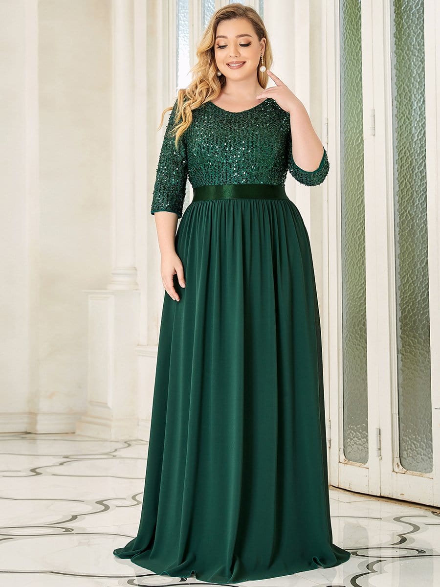 Custom Size Women's Long Tulle & Sequin Evening Dresses for Mother of the Bride #color_Dark Green 