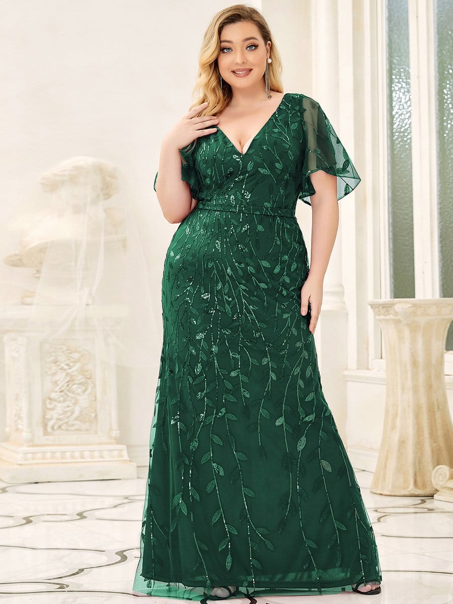 Plus Size Long Mermaid Formal Dresses for Weddings #color_Dark Green