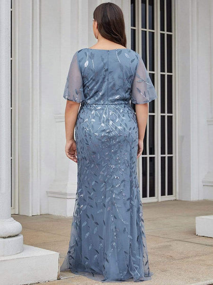 Plus Size Long Mermaid Formal Dresses for Weddings #color_Dusty Navy