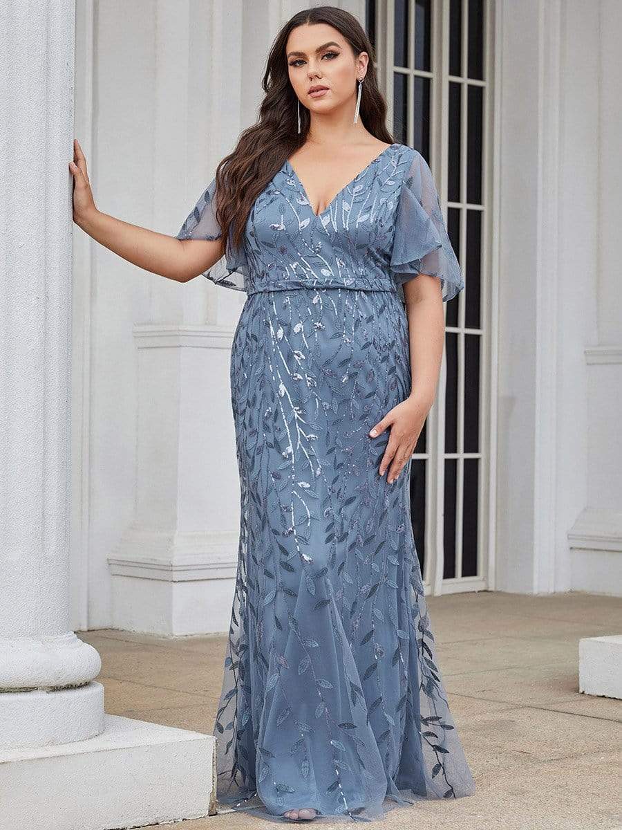 Plus Size Long Mermaid Formal Dresses for Weddings #color_Dusty Navy