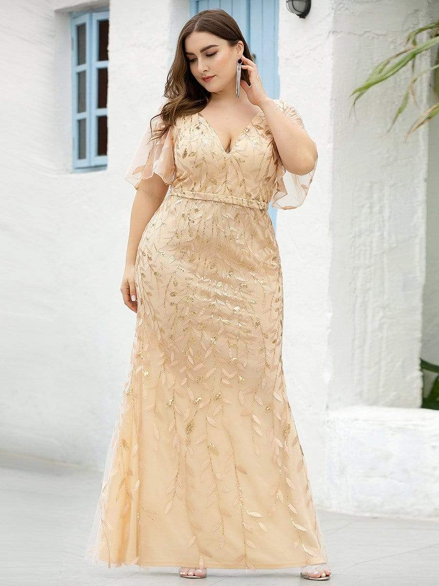 Plus Size Long Mermaid Formal Dresses for Weddings #color_Gold