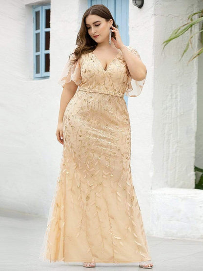 Plus Size Long Mermaid Formal Dresses for Weddings #color_Gold