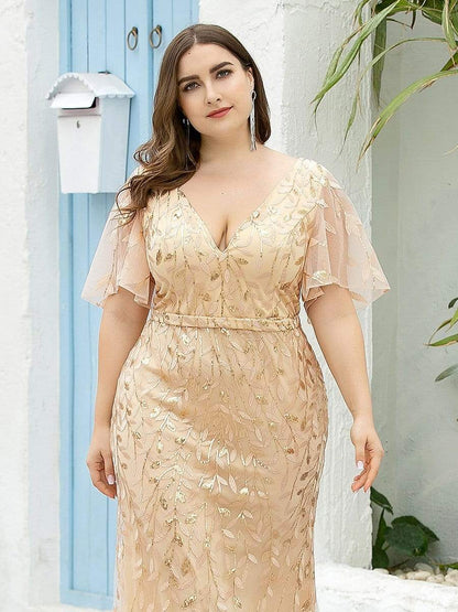 Plus Size Long Mermaid Formal Dresses for Weddings #color_Gold