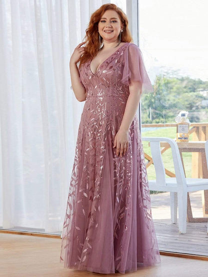 Plus Size Floor Length Formal Evening Gowns for Weddings #color_Purple Orchid 