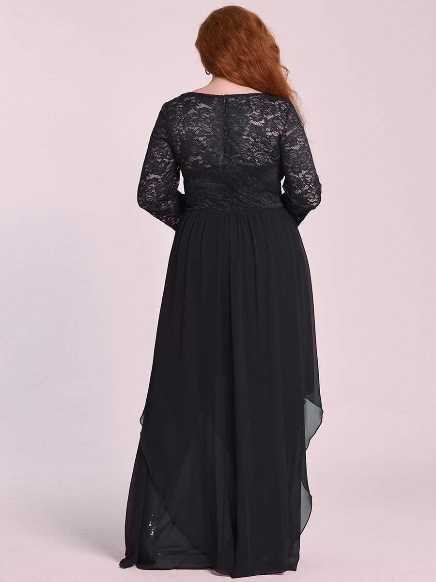 Classic Floral Lace Bridesmaid Dress with Long Sleeve #color_Black 