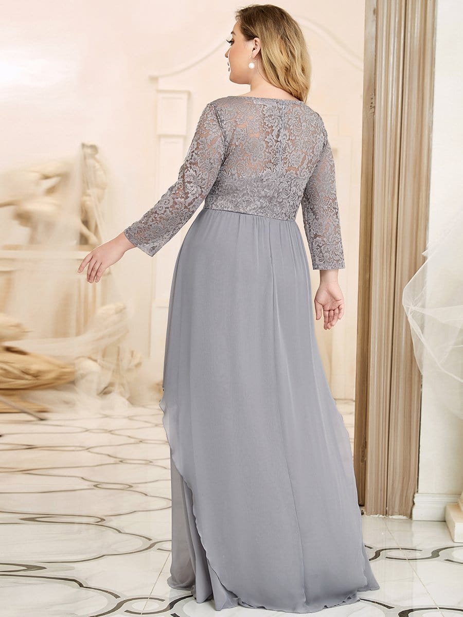 Classic Floral Lace Bridesmaid Dress with Long Sleeve #color_Grey 