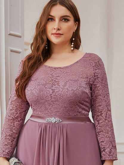 Classic Floral Lace Bridesmaid Dress with Long Sleeve #color_Purple Orchid 