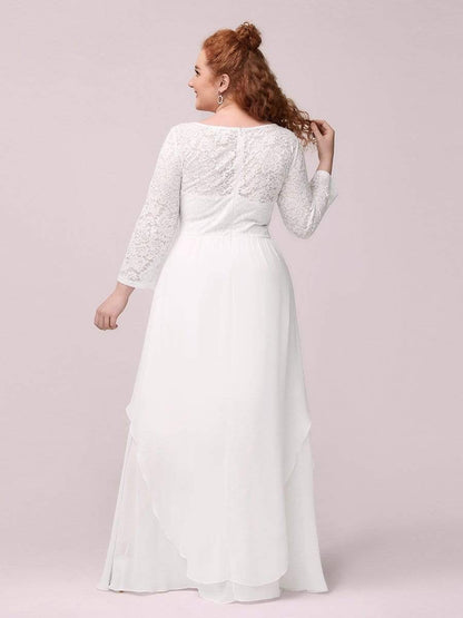 Classic Floral Lace Bridesmaid Dress with Long Sleeve #color_White 