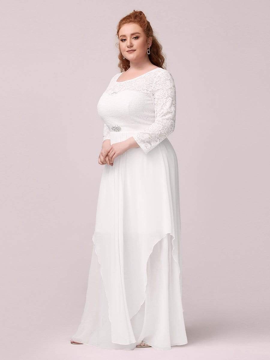 Classic Floral Lace Bridesmaid Dress with Long Sleeve #color_White 