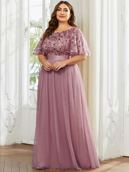 Plus Size Sequin Bodice Long Formal Evening Dresses #color_Purple Orchid