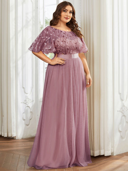 Plus Size Sequin Bodice Long Formal Evening Dresses #color_Purple Orchid