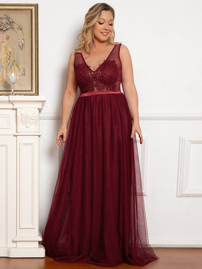 Custom Size A-Line V-Neck Floral Lace Appliques Bridesmaid Dress