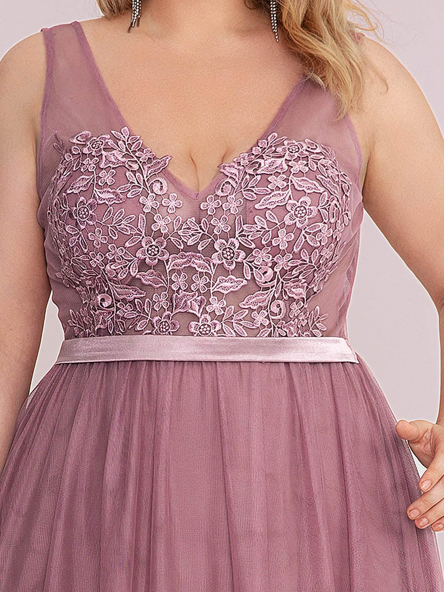 Custom Size A-Line V-Neck Floral Lace Appliques Bridesmaid Dress #color_Purple Orchid