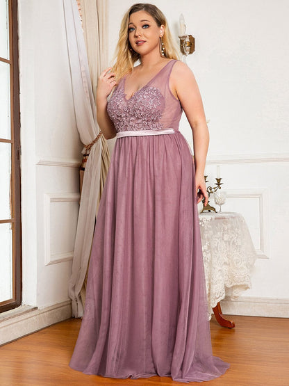 Custom Size A-Line V-Neck Floral Lace Appliques Bridesmaid Dress #color_Purple Orchid